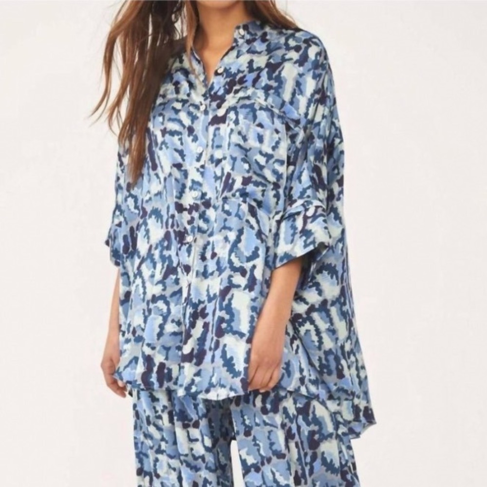 Intimately Free People Goddess Leopard Print Oversized Button Down Shirt Small